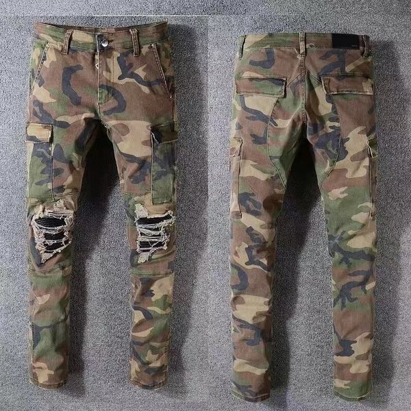 

2023 new faux leather pants european and american fashion new trousers men's black ripped embroidery patch stretch slim leggings jeans, Blue