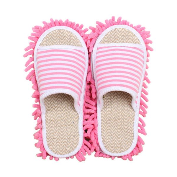 

slippers shoes household goods thickened rriped double-layer removable washable chenille lazy floor household floor slippers mop for wash g2, Black