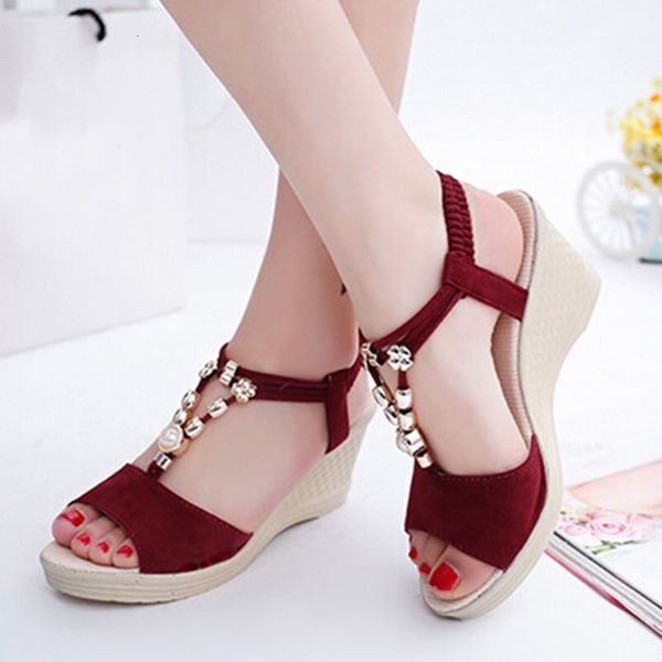 

sandals summer ladies platform wedge sandals with red beige casual comfortable slope heel open toe shoes women's luxury 230206, Black