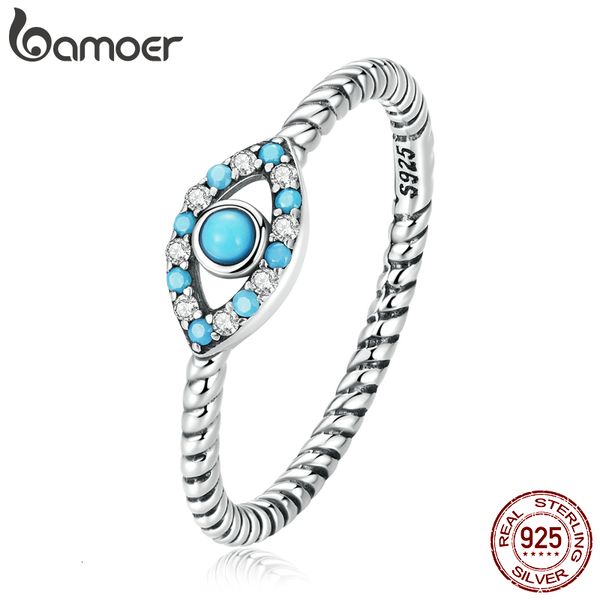 

wedding rings genuine 925 sterling silver turquoise demon eye ring for women twist design trendy promise ring fine jewelry wedding gift 2302, Slivery;golden