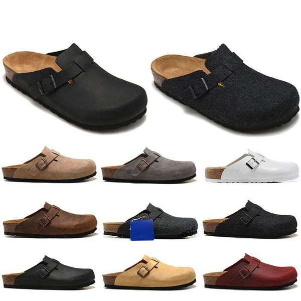 

2023 slippers designer birks boston clog sandal slipper arizona gizeh men women suede cow leather slides half slippers slip on slider platfo, Black