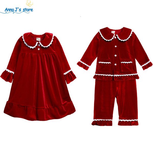 

pajamas winter essential christmas pajamas sets sleepwear kids girls red velvet lace long sleevepants children clothing baby boys suit 23020, Blue;red
