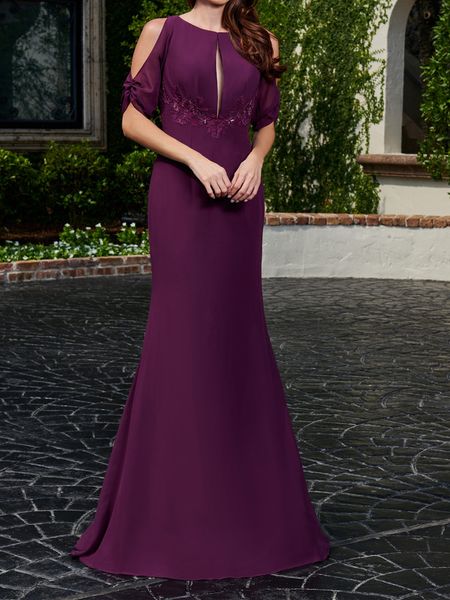 

purple mother of the bride dresses short sleeves floral applique above the waistline party gowns royal blue, burgundy, champagne, Black;red