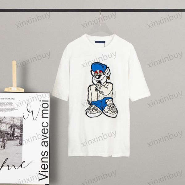 

xinxinbuy men designer tee t shirt 23ss paris 1854 pattern animal knitted short sleeve cotton women black blue s-2xl, Black;brown