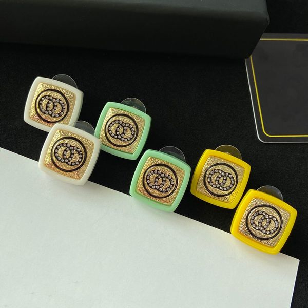 

square earrings double letter wedding haute couture jewelry original brass material, White