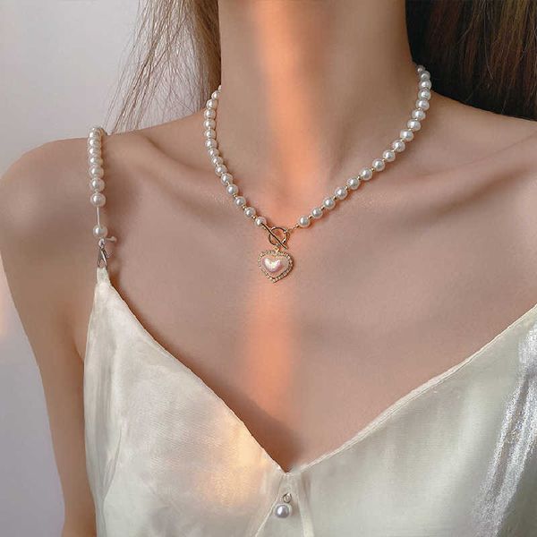 

necklaces japanese coquette aesthetic accessories y2k fairy grunge heart pendant pearl necklace fairycore jewelry wholesale 0206, Silver