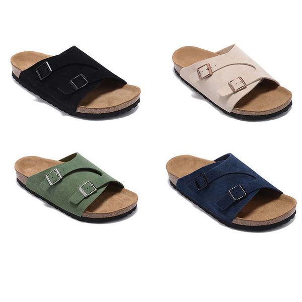 

2021 arizona new summer beach cork slippers sandals casual double buckle clogs sandalias women men slip on flip flops flats shoes 34-45, Black