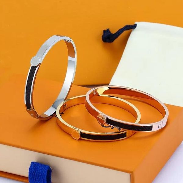 

designe 18k gold bracelet mens jewelry bangle rose gold silver stainless steel luxury simple cross pattern buckle women mens bracelets box, Black