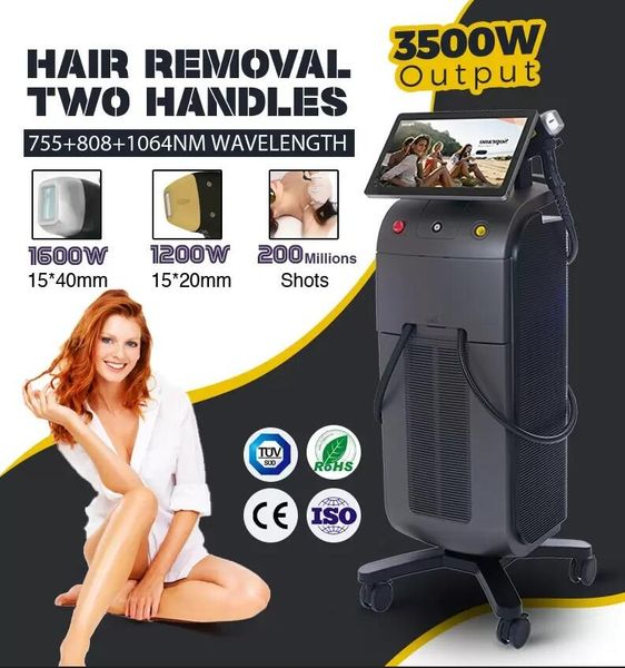 

powerful 808 diode laser permanent hair removal skin whitening laser 3 wavelength 808nm 755nm 1064nm with 3500 watts ice cooling system dire, Black
