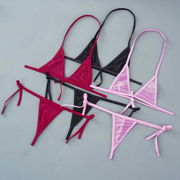 

set women' underwear sensual lingerie woman thin mesh transparent bra thong solid color exotic costumes see through pajamas y2302, Red;black