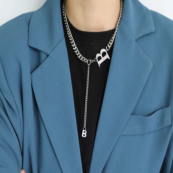 

necklaces letter b pendant necklace for women men fashion stainless steel long tassel clavicle chain personality hip hop trend jewelry 0206, Silver