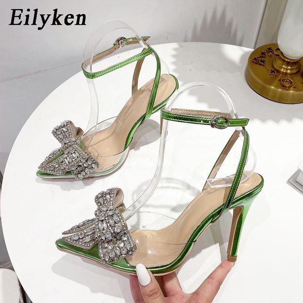 

sandals eilyken green women sandals fashion transparent pvc butterfly-knot slingbacks summer party prom thin high heels shoes 230206, Black