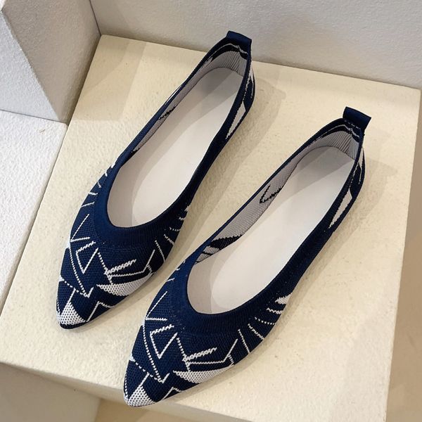 

dress shoes spring mesh ballet flats stretch knitted shallow flats pointed toe slip on loafers soft rubber sole boat shoes single shoes 2302, Black