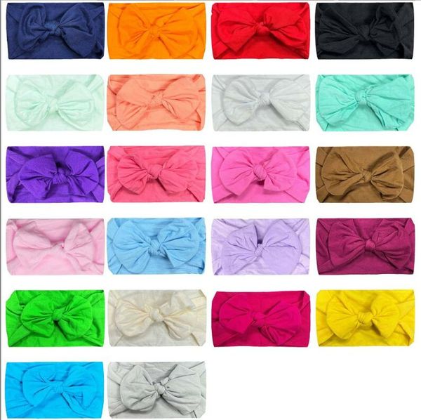 

22 colors baby girls wide nylon bow headbands children soft elastic bowknot hairbands kids princess headdress hair accessories, Slivery;white