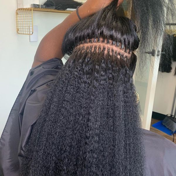 

kinky straight i tip fusion hair extensions machine made i nail tip in mongolian remy hairs 100 strands natural color, Black