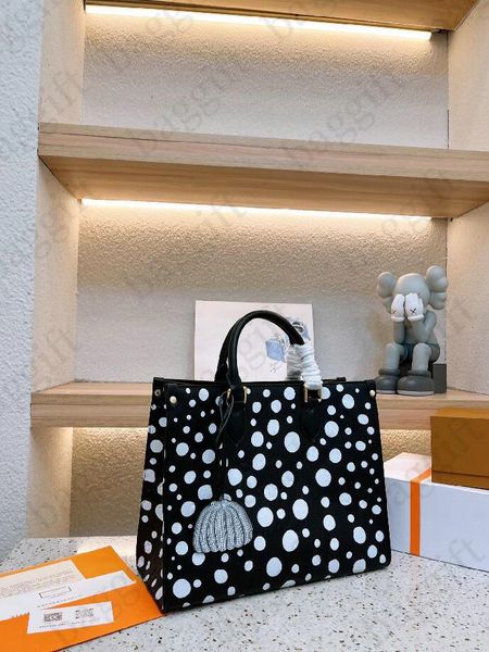 

yk on the go mm 34cm totes bag white dots with embossed monograms leather designers handbag luxury onthego tote
