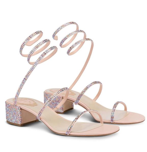 

famous brand cleo sandals shoes women renescaovillas crystal-embellished spiral wraps pumps party wedding lady gladiator sandalias eu35-43, Black