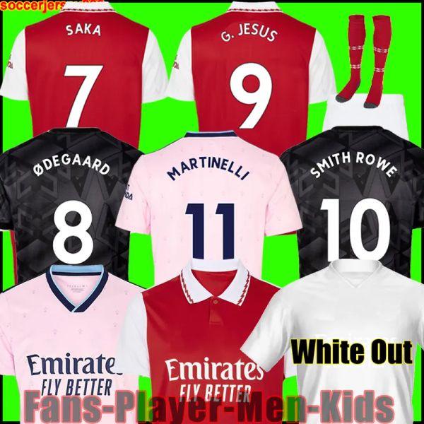 

22 23 saka soccer jersey whiteout g. jesus smith rowe saliba fans player version martinelli odegaard nketiah tierney 2022, White;black