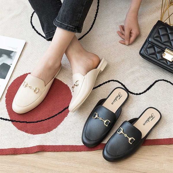 

sandals women's modern slippers summer shoes home outdoor ladies sandals pu leather chain women's shoes casual slides slippers j23, Black