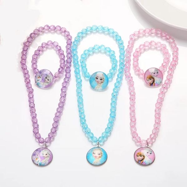 

foreign trade new necklaces cartoon ice and snow charms princess aisha children's first bracelet set, Silver