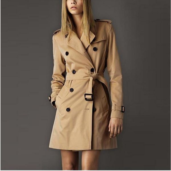 

women's new fashion brand coat european and american style slim mid-long trench coat women solid spring autumn outerwear coats b9266 4, Tan;black