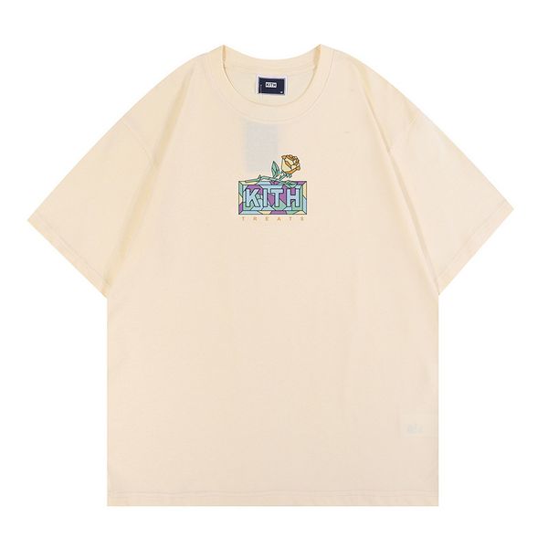 

2023 high street tide brand men's t-shirts kith street view printed short-sleeved rose omoroccan tile for men and women tee cotton, White;black