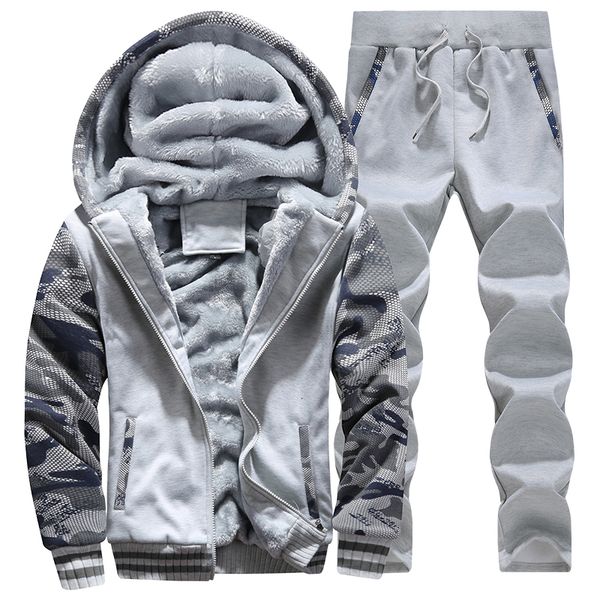 

men's tracksuits tracksuit sets men winter hoodies casual hooded warm sweatshirtspants thicker fleece jacketpants men moleton masculino, Gray