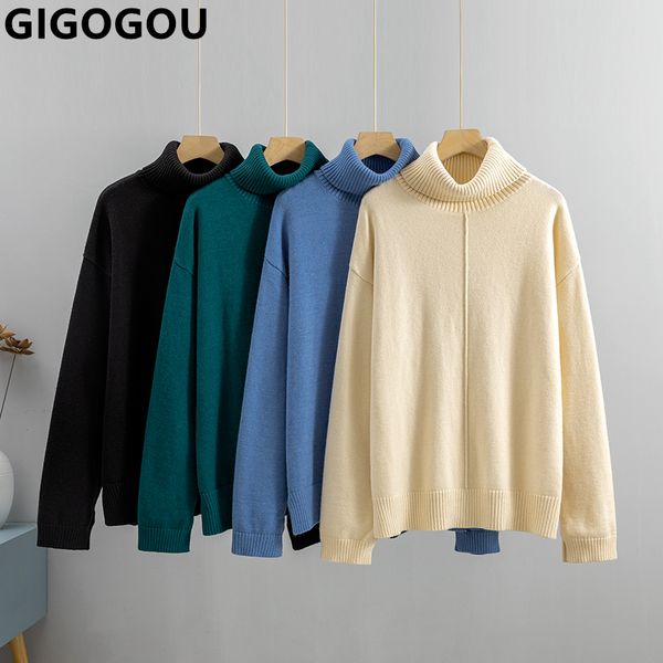 

women's sweaters gigogou oversized loose autumn winter women turtleneck sweater fashion knitted warm jumper ladies pullover sweater 230, White;black