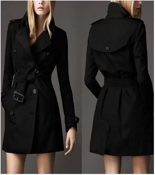 

2023 with logo british style trench coat for women new women's coats spring and autumn double button over coat long plus size s-3xl, Tan;black