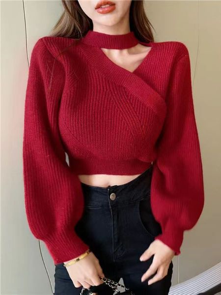

women's sweaters bubble sleeve woman fall fashion knitted 230206, White;black