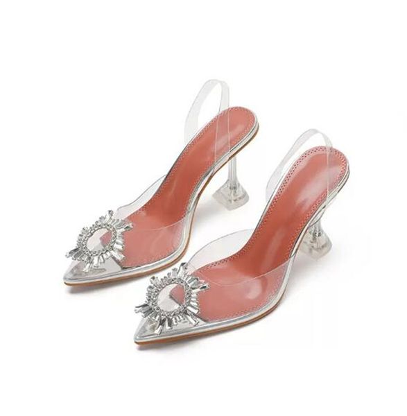 

new fashion designer women sandals shining sunflower crystal dress shoes cowhide sole high heel luxury and beauty 9.5cm party slip on womens, Black