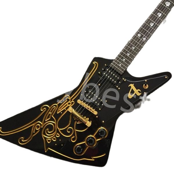 

lvyblack electric guitar gold thread hh pickups gold hardware