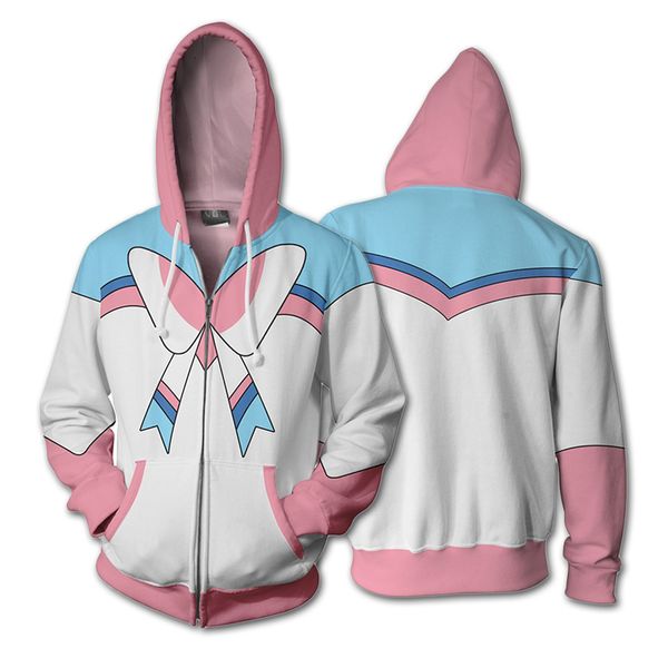 

men's hoodies sweatshirts anime sylveon cosplay 3d printing hooded zipper jacket coat outwear streetwear 230206, Black