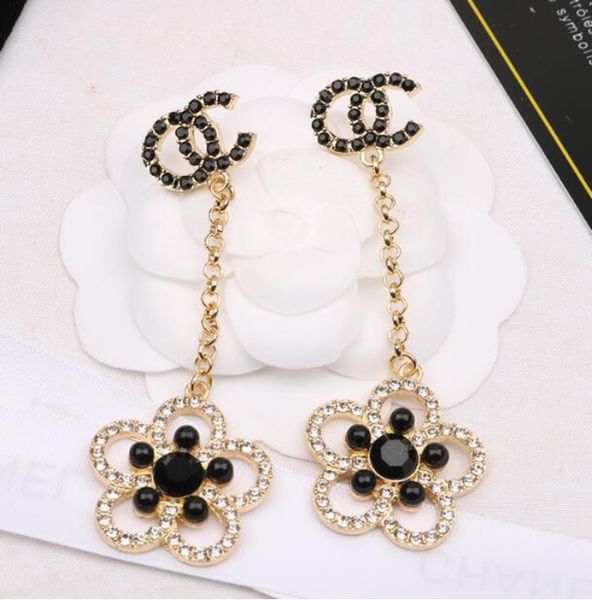 

mixed 18k gold plated luxury brand designers double letters stud clip chain geometric famous women 925 silver crystal rhinestone earring wed, Golden;silver