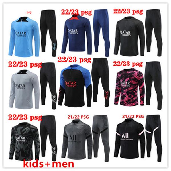 

2022 2023 half pull psgs football tracksuit 22/23 paris player version sets/tracksuits mbappe training suit long sleeve football kit uniform, Black