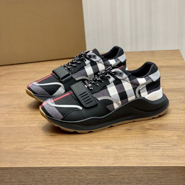 

brand designer shoes men's classic plaid leather casual shoes lace-up running shoes dunks sneakers bapesta size 38-45, Black