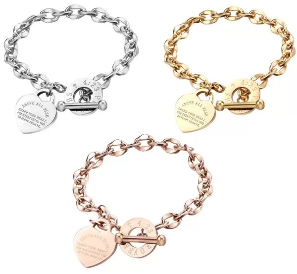 

love bracelet bangles stainless steel gold heart bracelets for birthday party gift no box, Golden;silver