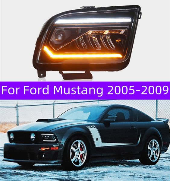 

head lamp for ford mustang led headlight 2005-2009 headlights mustang drl turn signal high beam angel eye projector lens