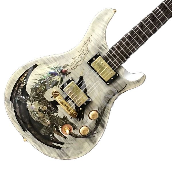 

lvyelectric guitar flamed maple hh pickups gold hardware dragon body printing