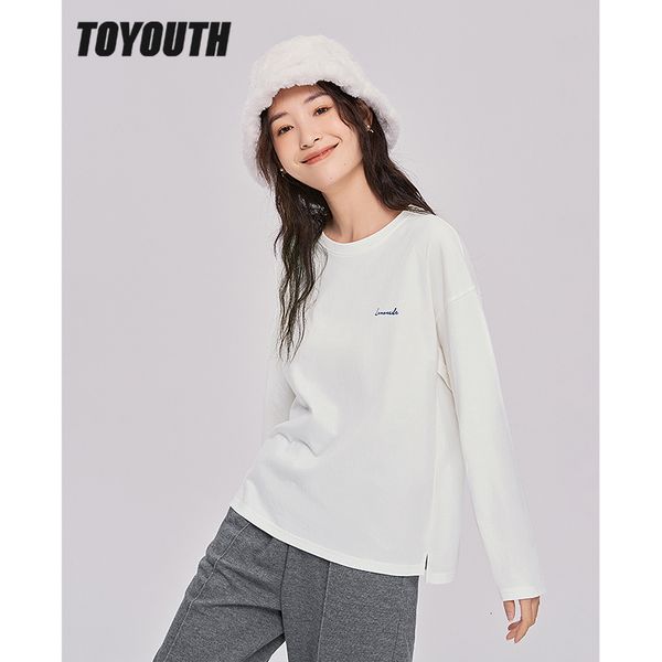 

women's t-shirt toyouth women tees autumn long sleeve o neck multi color t-shirt letter print pure cotton basic casual streetwear 2302, White
