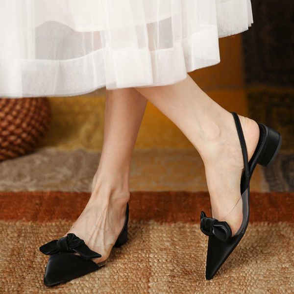 

sandals pvc summer women's sandals fashion low heels sandals women shoes elegant pointed straps fashion party pumps sandalias de mujer, Black