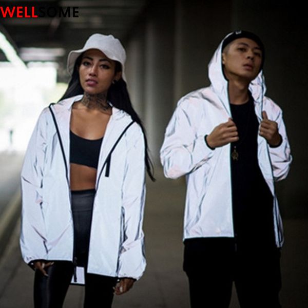 

men's jackets noctilucent men's reflective jacket women cycling windbreaker casual hip hop hood bike coats mens streetwear night s, Black;brown