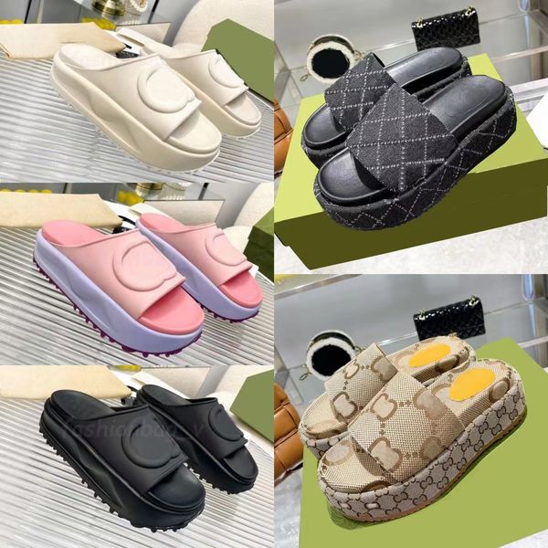 

2023 designers sandal men women luxury classic floral brocade slides flats leather rubber platform flip flops gear highs quality bottoms bea, Black