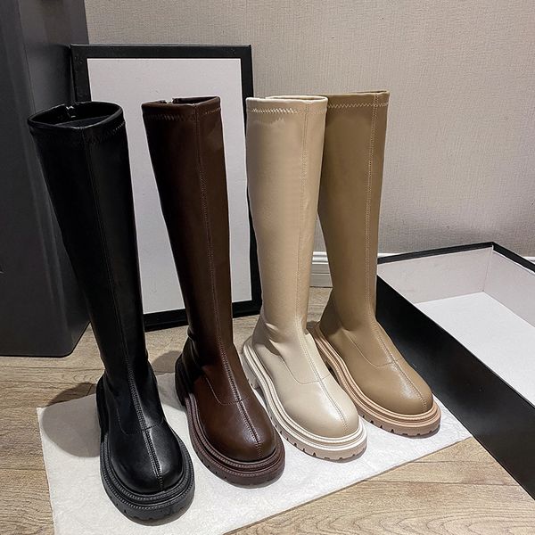 

boots autumn winter women flats heel women long boots soft leather ladies knight boots casual kneehigh boots 230206, Black