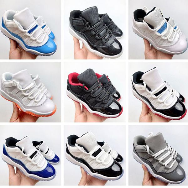 

kids jumpman 11s basketball shoes 11 low cool grey bred midnight navy legend blue concord pure violet little children sports trainers toddle, Black