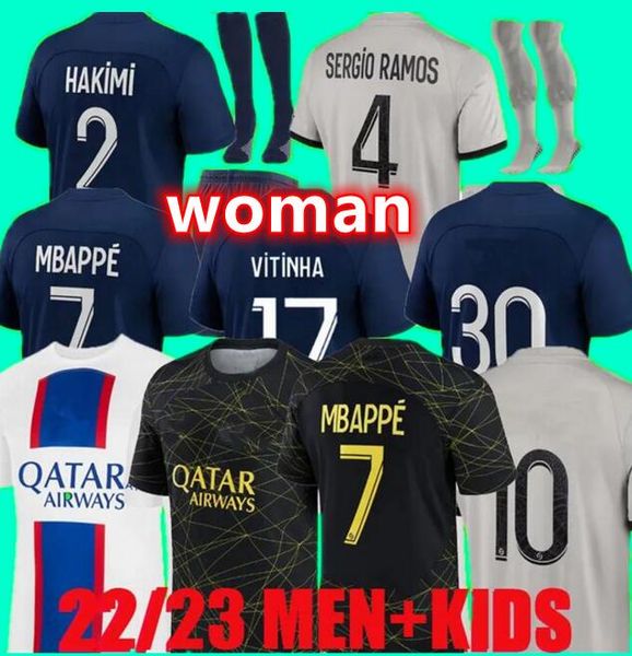 

22 23 psgs soccer jerseys hakimi maillot de foot mbappe 2022 2023 football shirt men kids enfants verratti marquinhos r.sanches kimpembe ser, Black;yellow