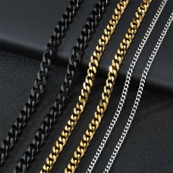 

pendant basic punk stainless steel 3 5 7mm curb cuban necklaces for men women black gold color link chain chokers solid metal jewelry 0206, Silver