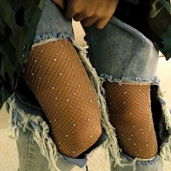 

socks hosiery women high waist diamond fishnet tights with crystal rhinestone mesh pantyhose lady net glitter stockings sparkle rave y2302, Black;white
