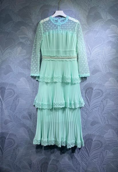 

spring 2023 new dress high-necked mesh crimped long, Black;gray