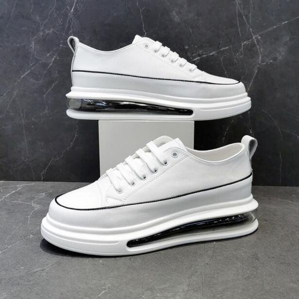 

designer mens platform air cushion shoes white sneakers breathable heightening loafers round toe flats lace-up comfort little white casual s, Black